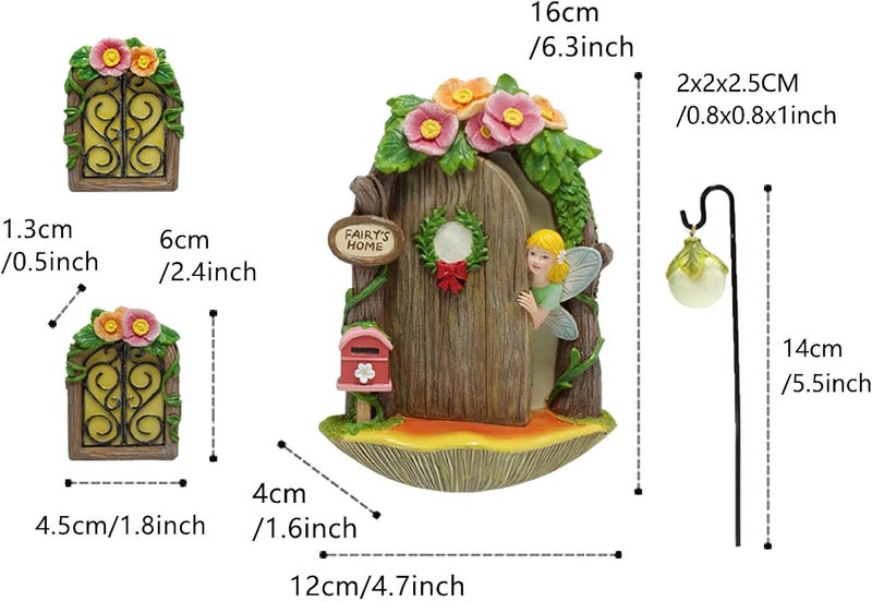 IMOFEE Fairy Door and Windows Garden Kit Accessories Outdoor, Glow in Dark Gnome House for Tree, Lawn Yard Art Sculpture, Miniature Garden Decor (Fairy) - Image 4